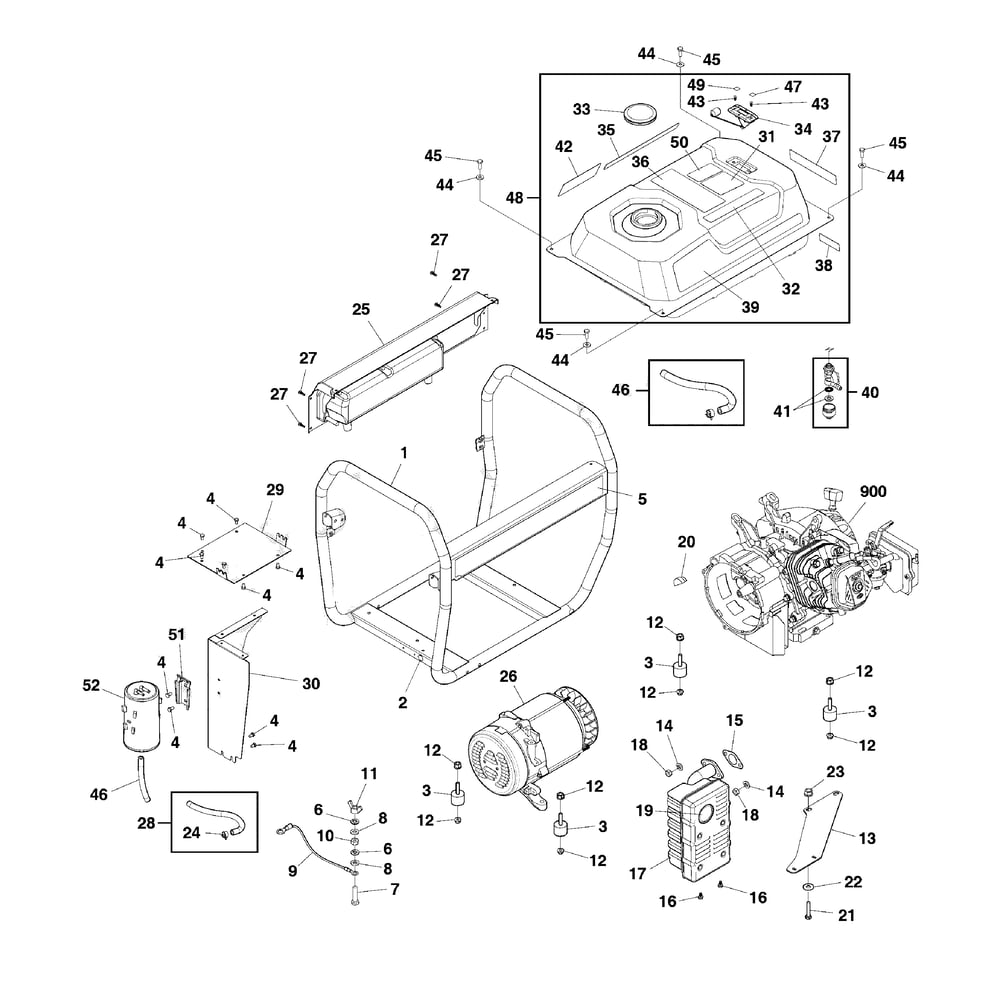 Main Unit Diagram and Parts List for 030732-00  Briggs and Stratton Generator